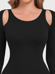 Ribbed Shaping Bodysuit Long Sleeve Tummy Control Slimmer Body Shaper