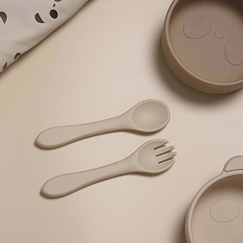 2pcs Baby Silicone BPA-Free Tableware Set with Spoon & Fork