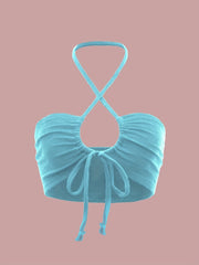 Sexy Backless Ruched Top Halter Neck Summer Crop Top