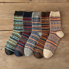 5 Pairs Geometric Print Socks Christmas Mid Tube Socks Women's Stockings