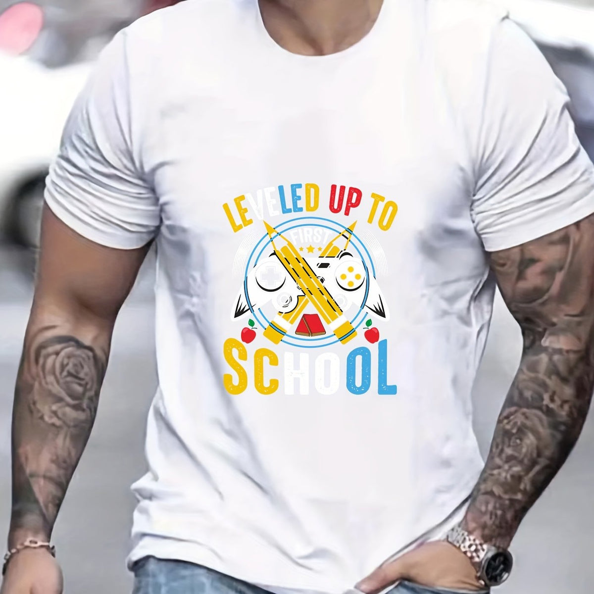 Men's Graphic Crew Neck Active T-shirt for Summer