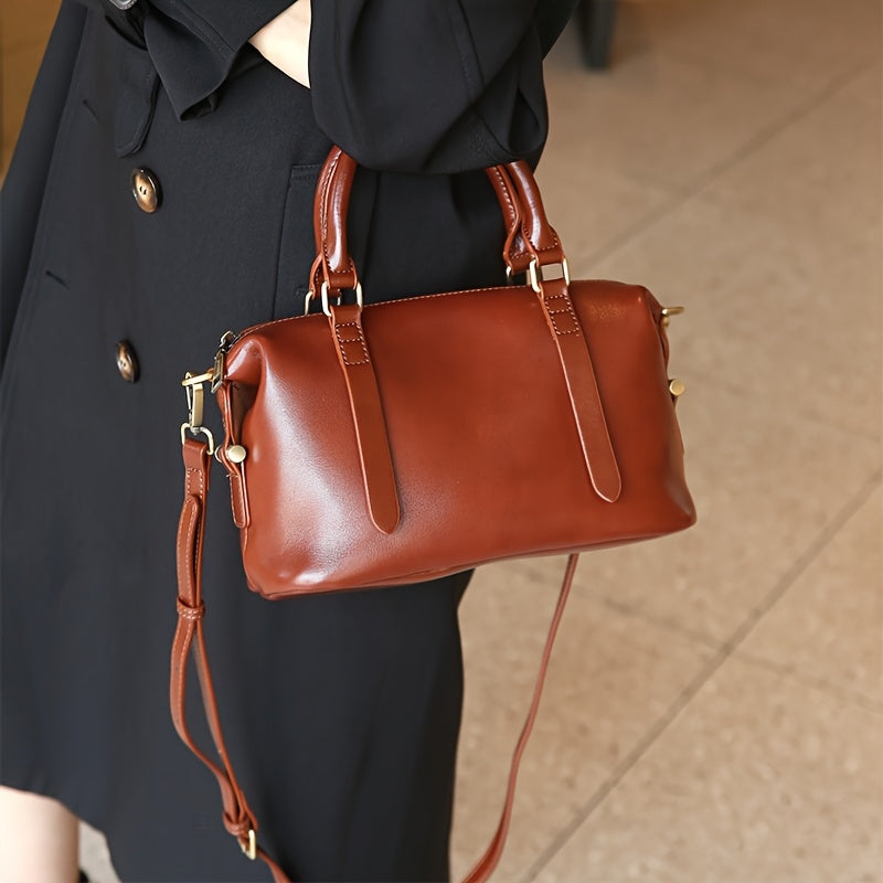 Vintage Style Large Capacity Women's Handbag with Detachable Strap