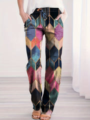  Geometric Print Straight Leg Tie Trousers