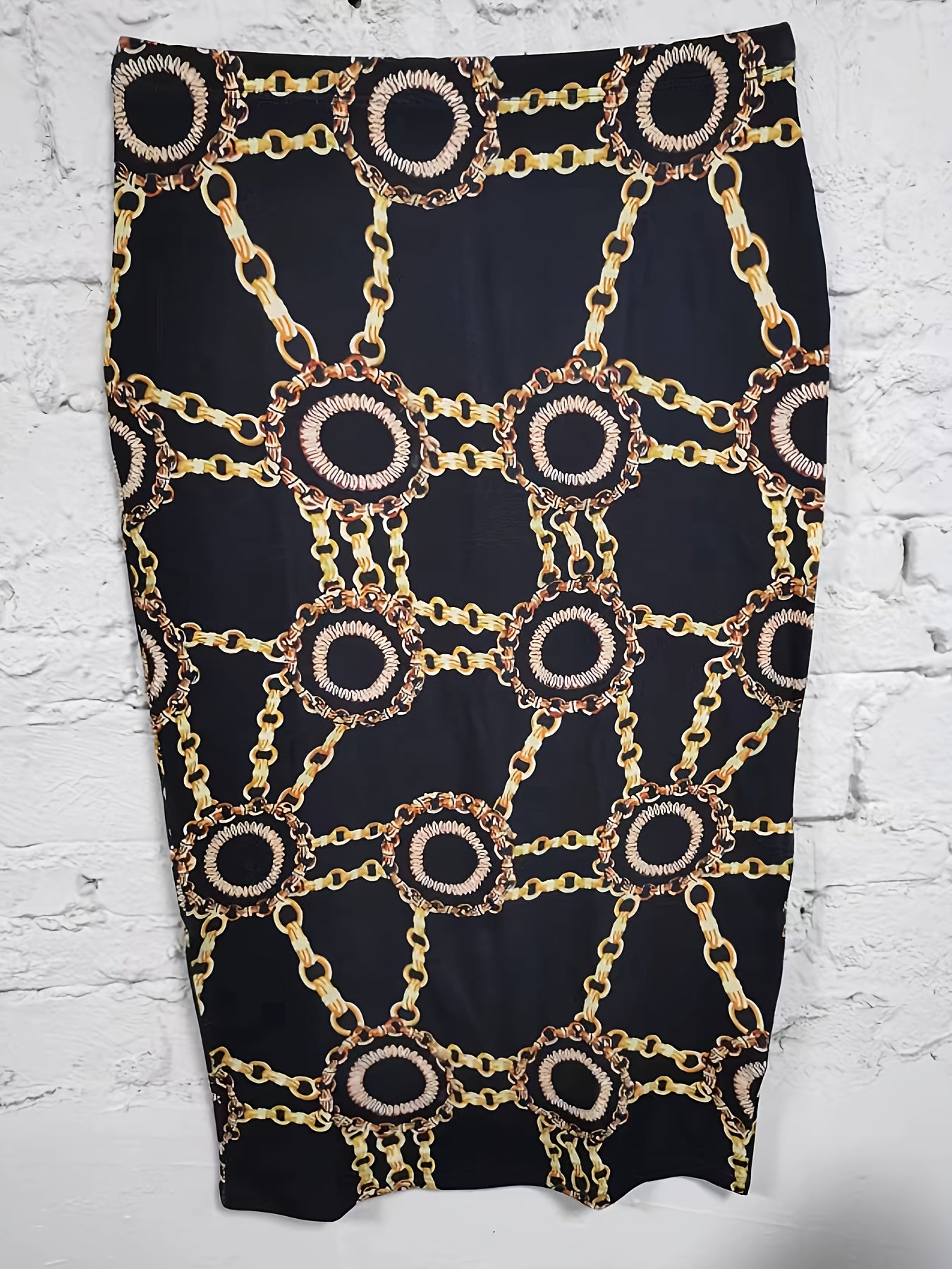  Chain Print High Rise Bodycon Midi Skirt