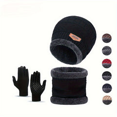 Winter Knitted Hat Scarf Gloves Set For Women Men Velvet Lining Warm Beanie