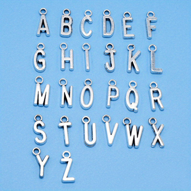26pcs Antique Silver English Alphabet A Charms Pendant DIY Jewelry Making