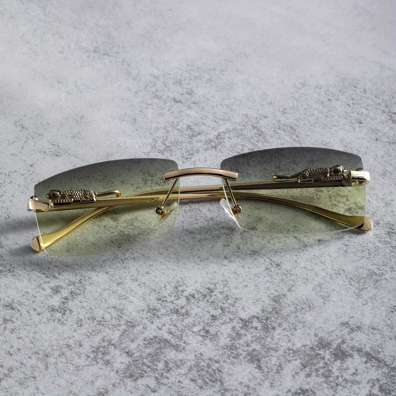 Metal Rimless Men's Sunglasses Black Frame UV400