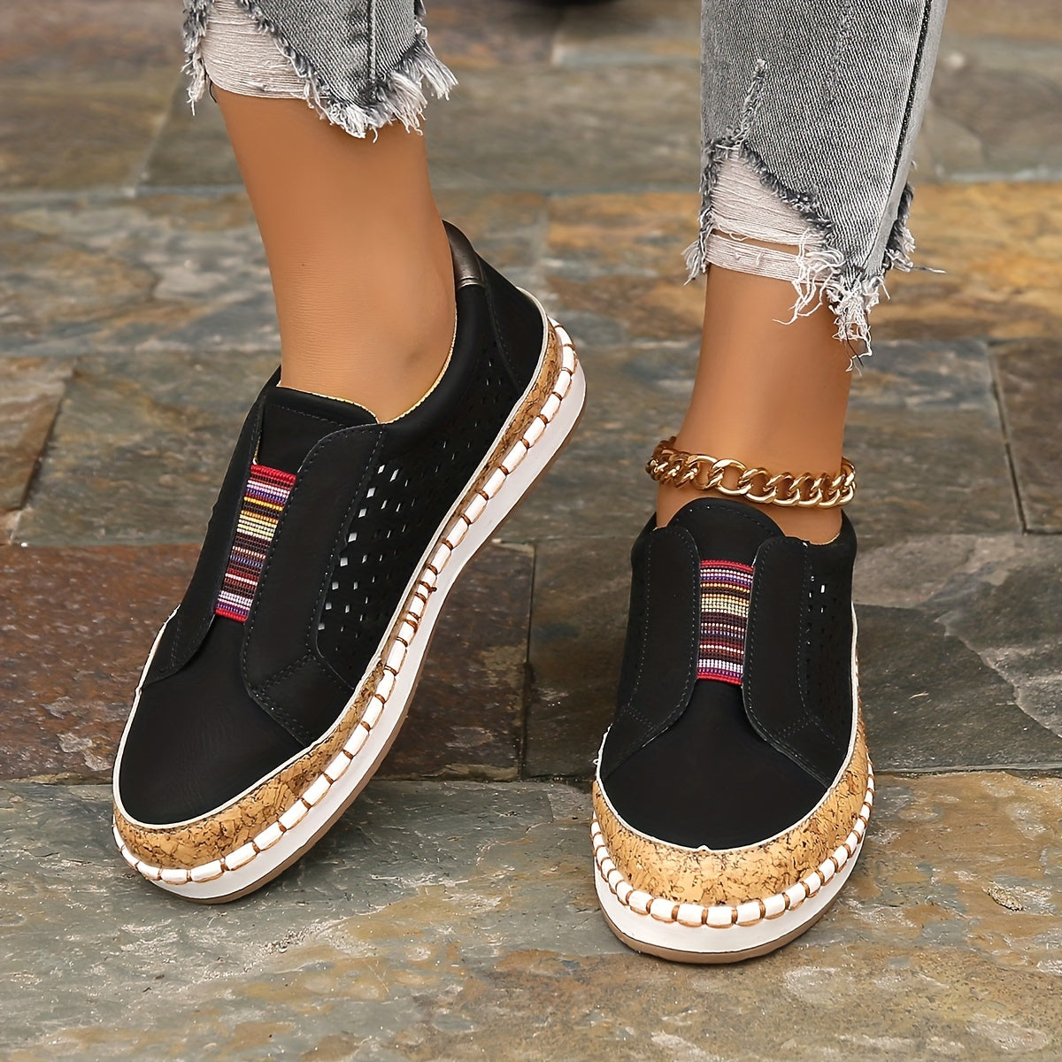 Women's Hollow Out Flat Loafers Soft Slip On Walking Shoes