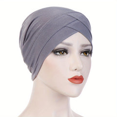 Crossed Turban Hat Women Solid Hijab Hat Casual Elastic Head Wrap