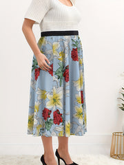  Skirt Women's Plus Rose & Lily Print Elastic High Waist Skirt