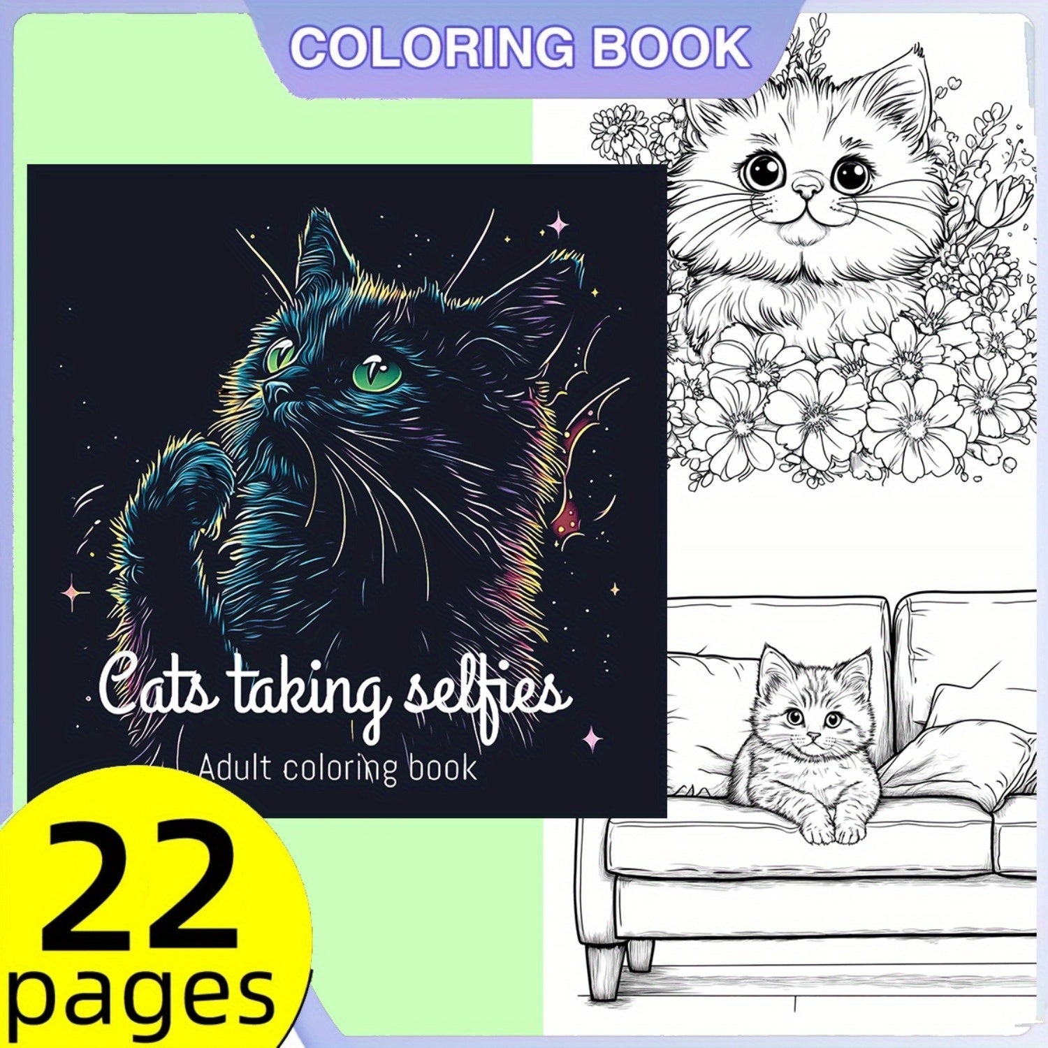 Adorable Cozy Cats Coloring Book - 20.5x20 Pages