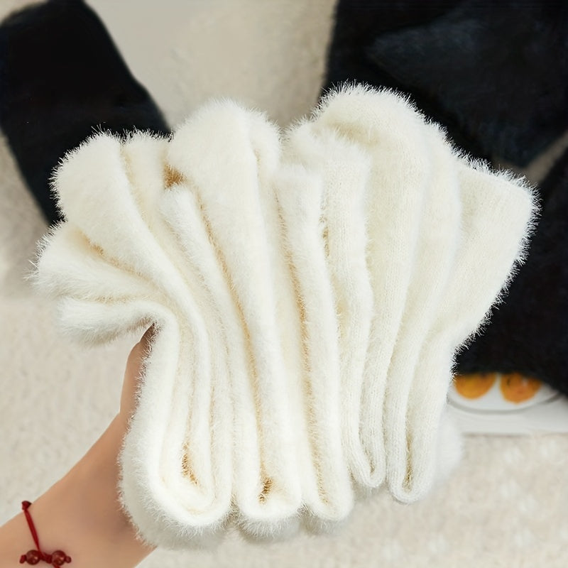 5 Pairs Fuzzy Socks Comfy & Warm Mid Tube Women's Stockings