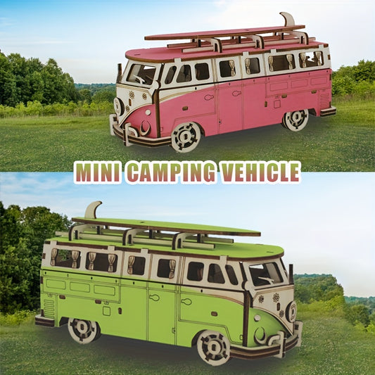 Dopamine Colored Mini Camping Car 3D Puzzle Wooden Enthusiast Holiday Ornament