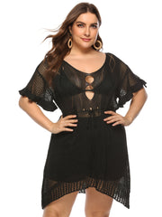  Semi Sheer Cover Up Dress with Mesh Contrast