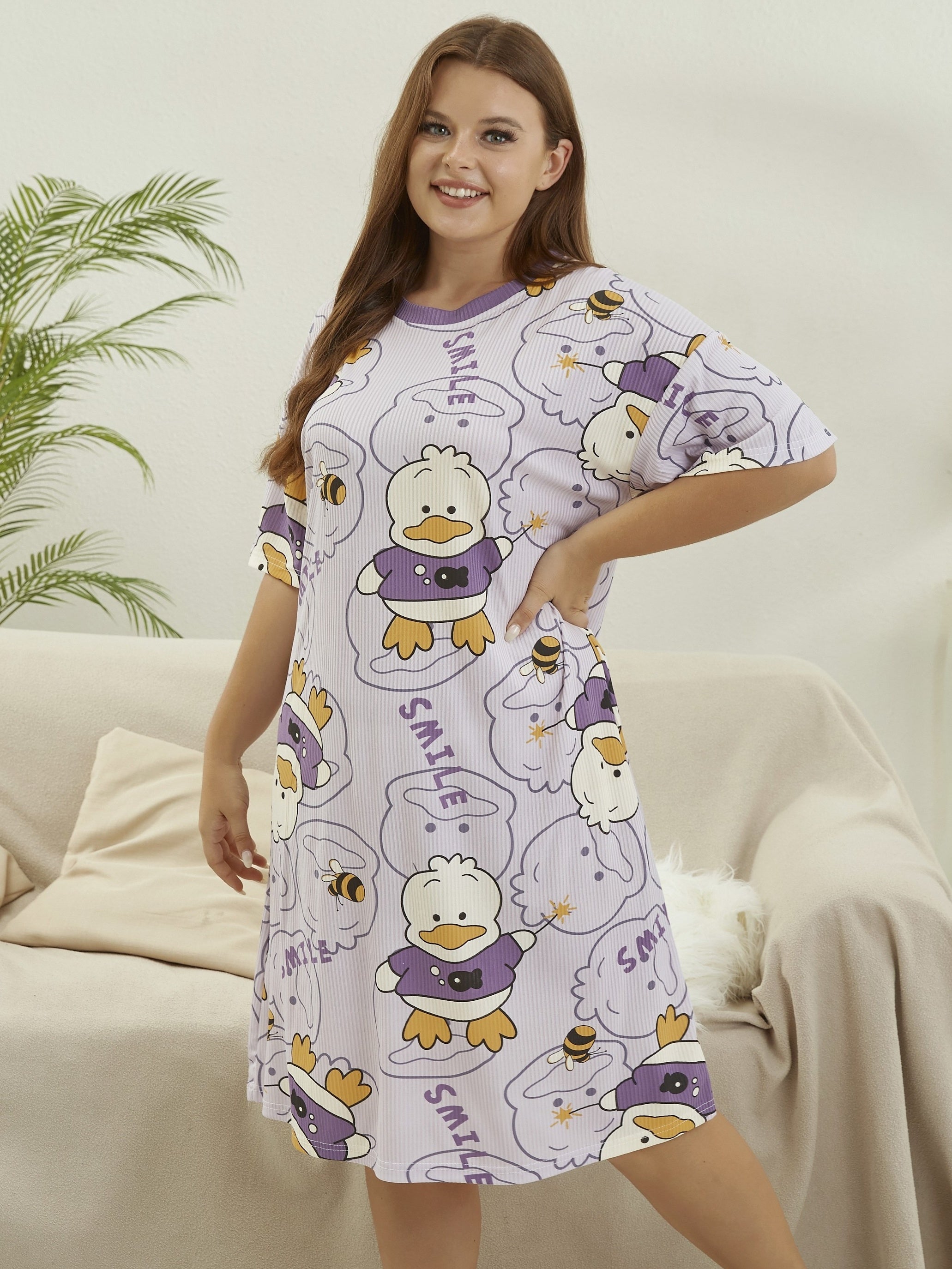  Duck Print Short Sleeve Nightdress