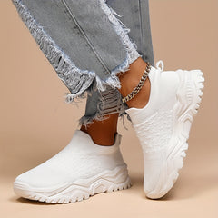 Women's Knitted Textured Running Shoes Lightweight Slip On Casual Sneakers