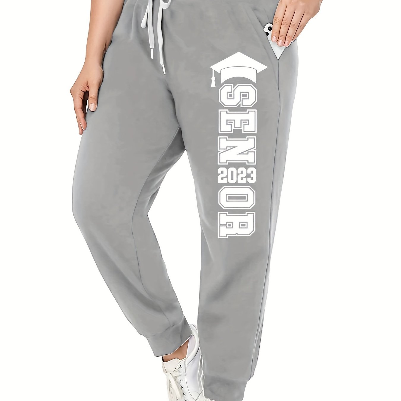  Letter Print Drawstring High Rise Sweatpants