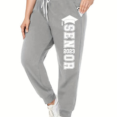  Letter Print Drawstring High Rise Sweatpants