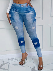  Denim Print High Rise Leggings