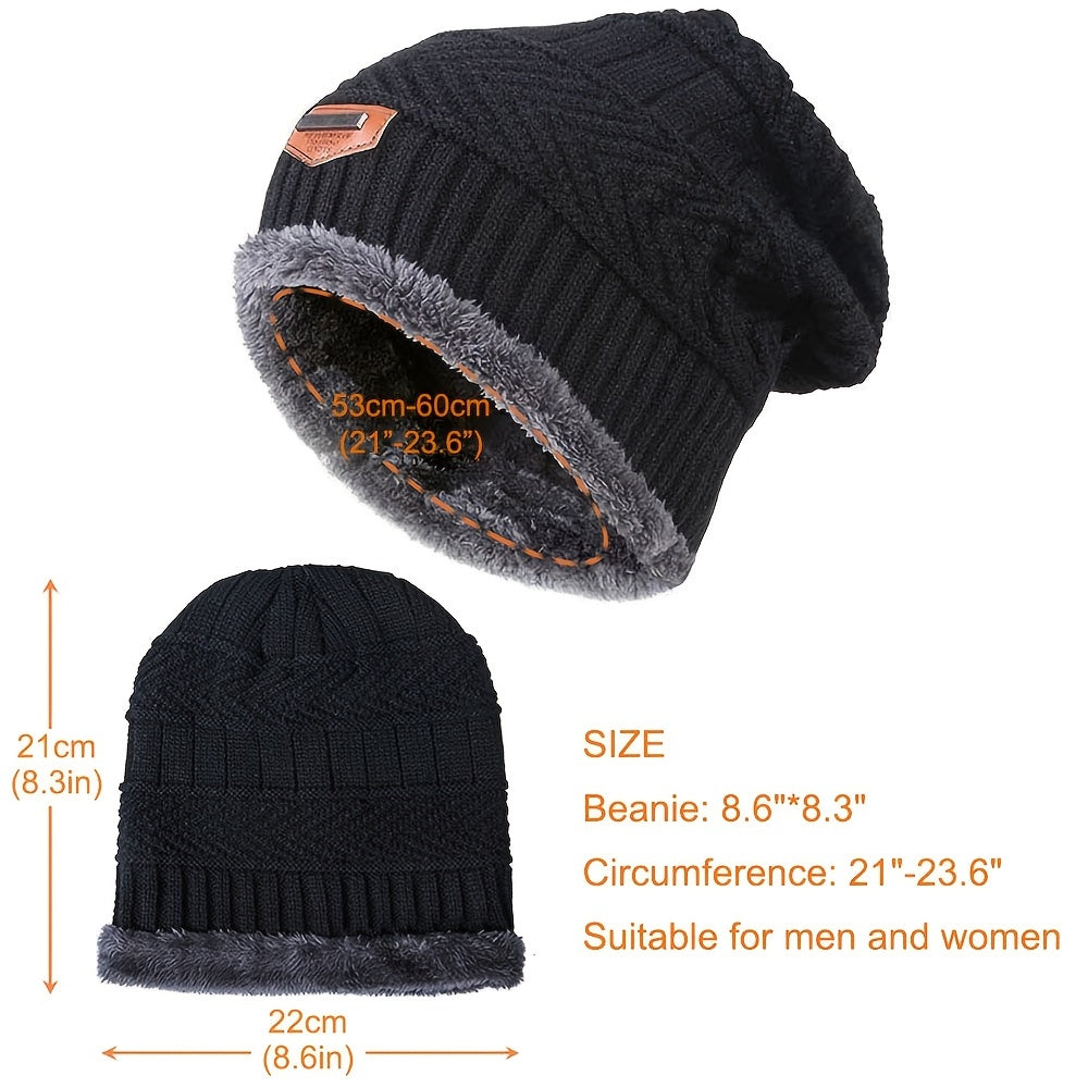 Slouchy Beanie Winter Hat Windproof Warm Knit Cap Touch Screen Mittens