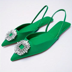 Rhinestone Flat Sandals Point Toe Ankle Strap Slingback Mules