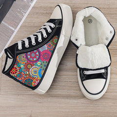 Girls High Top Abstract Pattern Skate Shoes with Plush Lining
