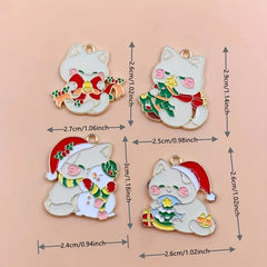 8pcs Christmas Cat Snowman Enamel Pendant for DIY Jewelry Making