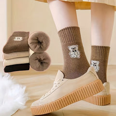 5 Pairs Cartoon Bear Print Socks & Soft Mid Tube Socks Women's Stockings