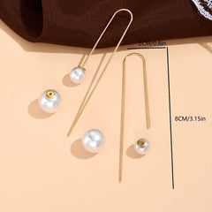 Minimalist Faux Pearl Threader Earrings Copper Material