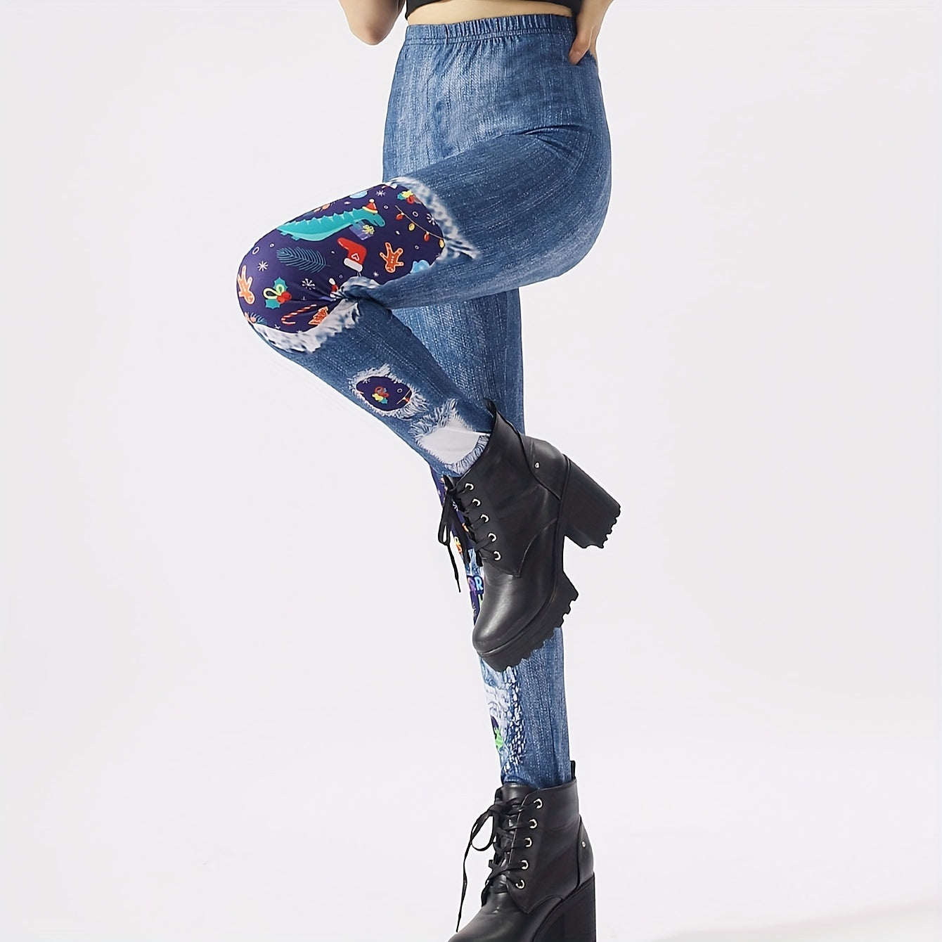 Christmas Print Tights Opaque High Waist Elastic Leggings Women's Stockings