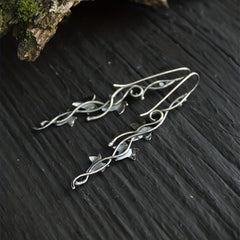 Men's Silver Leaf Dangle Earrings with Colorful Gemstones