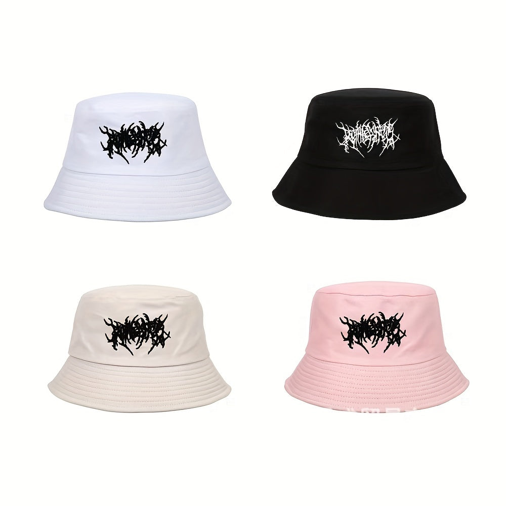 Gothic Embroidery Cotton Bucket Hat Unisex Lightweight Sunshade