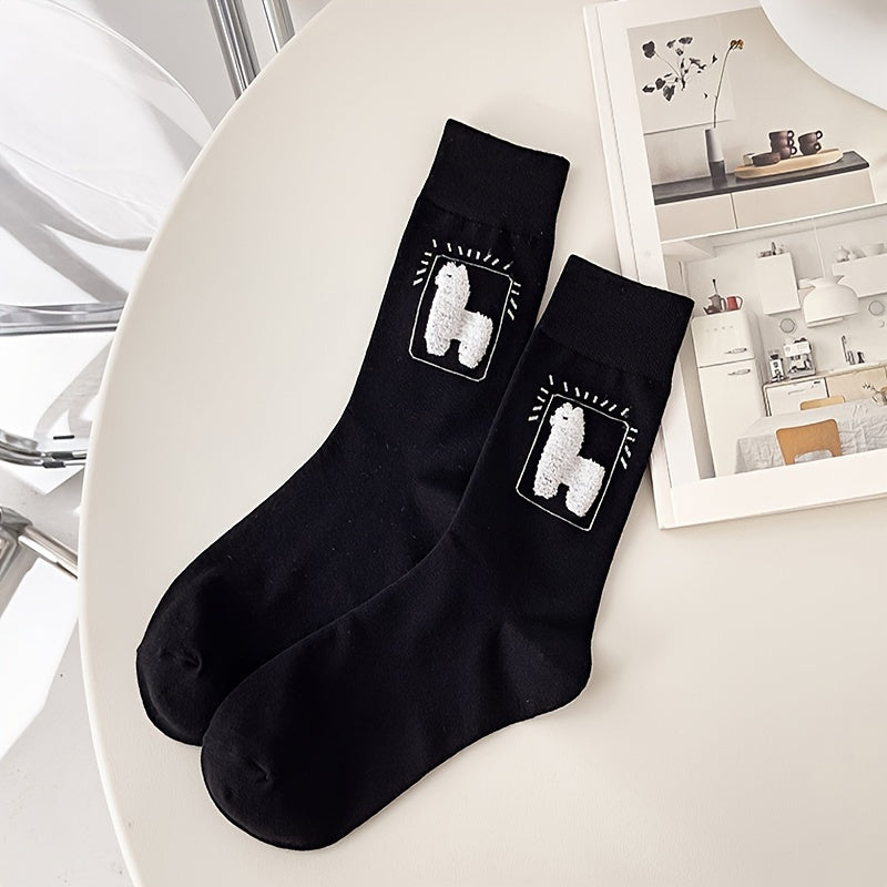 6 Pairs Alpaca Print Socks Women's Mid Tube Stockings