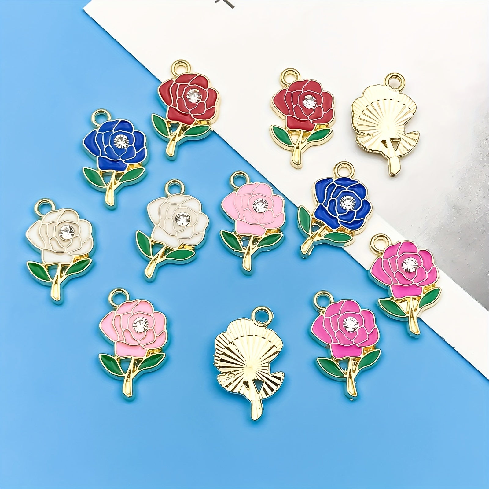 Colorful Rhinestone Flower Alloy Pendants for DIY Jewelry Making