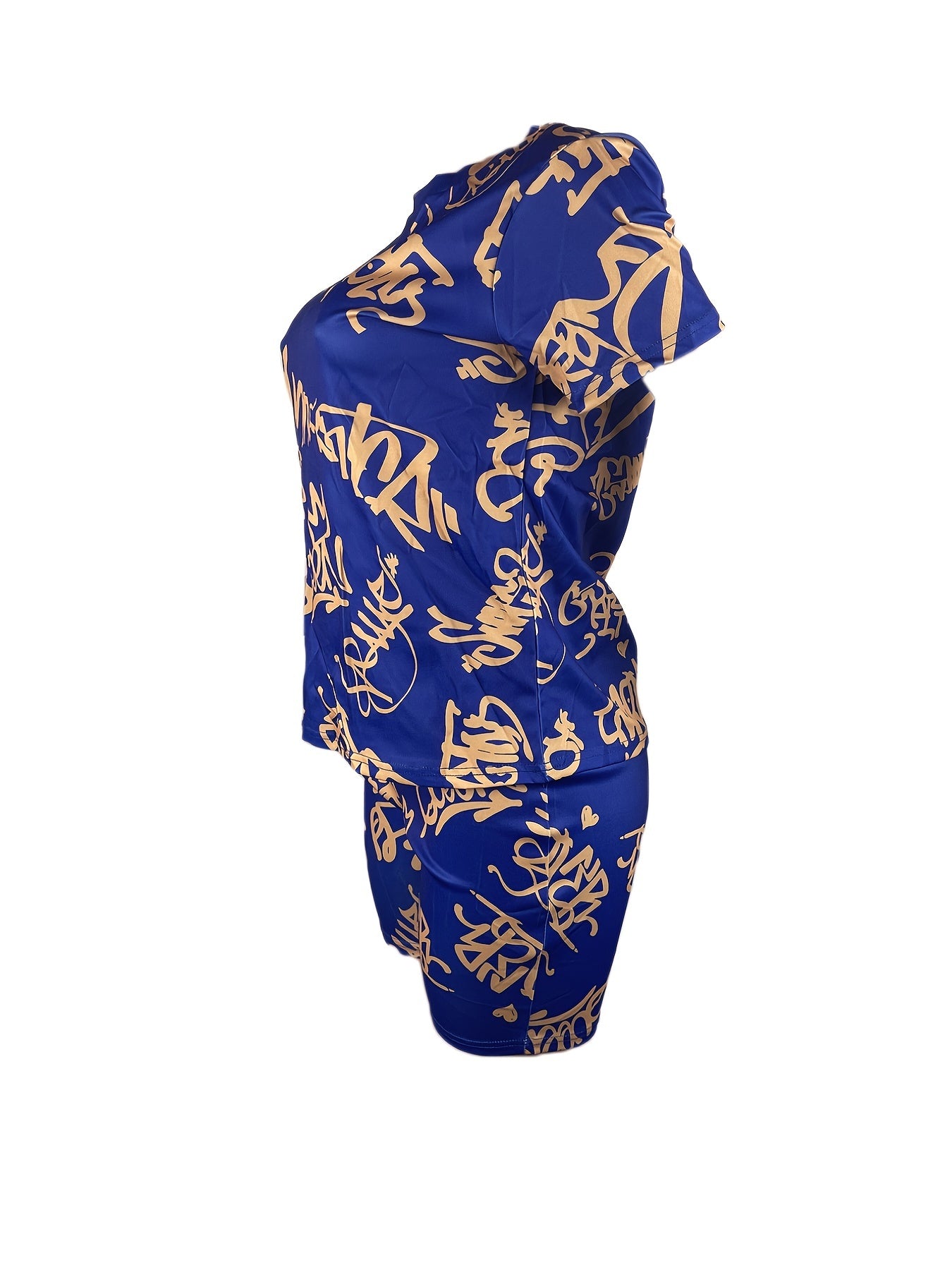 Queen Letter Print 2pc Set Casual Short Sleeve T shirt & Shorts Outfit Women's