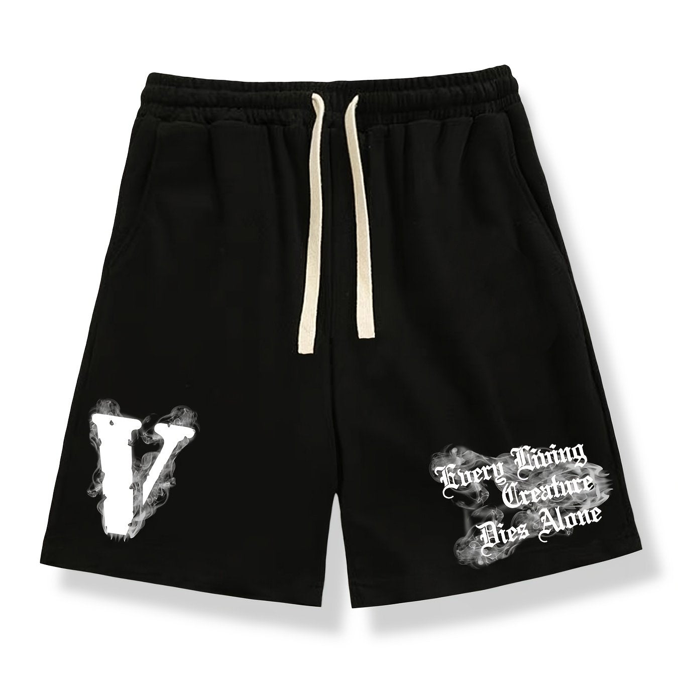 Men's Big V Letter Print Casual Drawstring Shorts