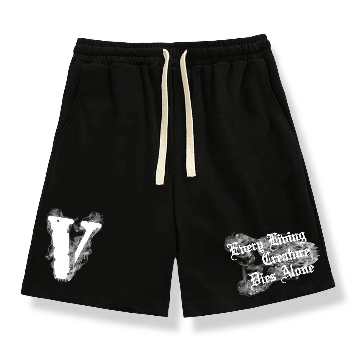 Men's Big V Letter Print Casual Drawstring Shorts