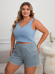 Women's Plus Plaid Print Elastic Waist Pajama Shorts