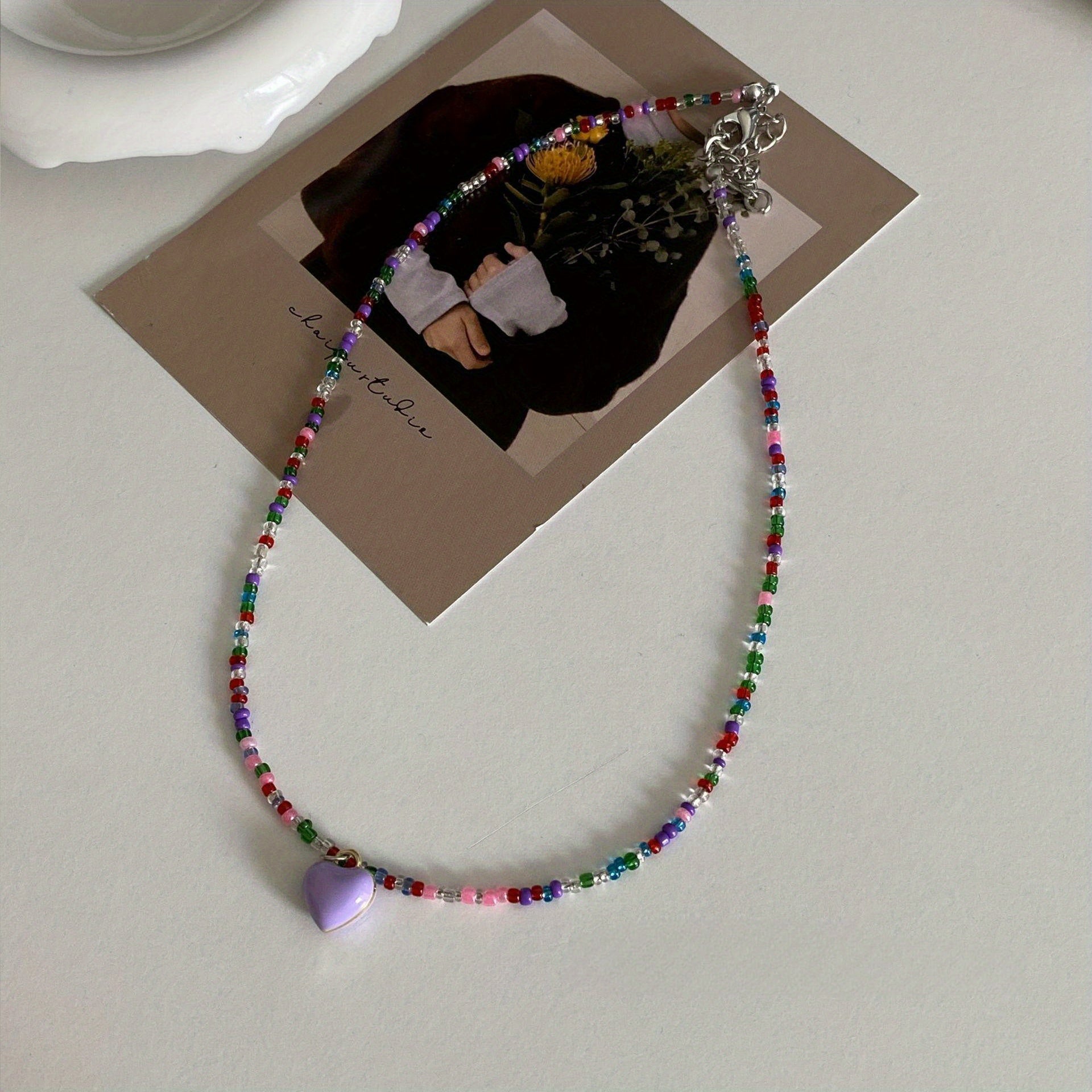 Y2K Candy Chain Beads Necklace Colorful Clavicle Love Summer Jewelry Gift
