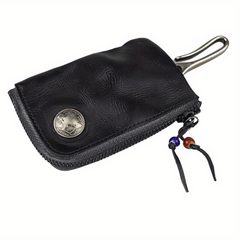 Retro Style Leather Key Bag Zipper Car Door Key Bag