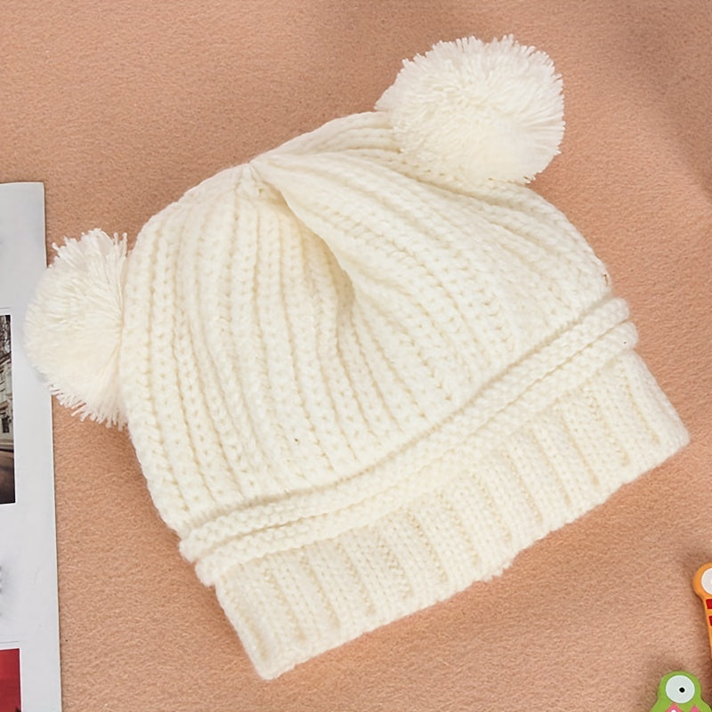 Winter Warm Double Fur Ball Children's Knitted Hat