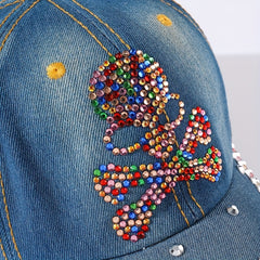 Skull Decor Baseball Cap Denim Distressed Dad Hat Sun Hats For Women