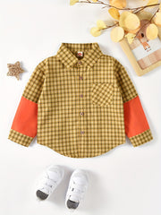Boys Block Plaid Button Down Jacket Shirt, 3-10 Years Old