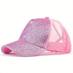 Glitter Ponytail Trucker Hat Mesh Cotton Baseball Cap