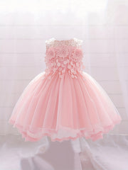 Mesh Floral Gown Dress Baby One year old Baby Birthday Party Wedding Flower Girl