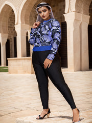  Tropical Print Zip Front Diving Top