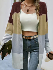  Colorblock Open Front Cardigan