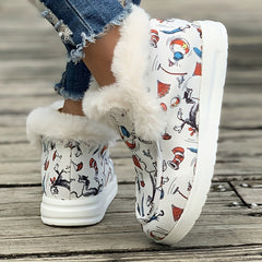 Cartoon Pattern Plush Lined Thermal Furry Snow Boots