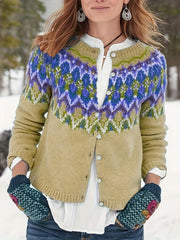  Striped Jacquard Button Up Sweater Cardigan