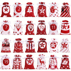 24pcs Hanging Christmas Advent Calendar Bags for Xmas Navid